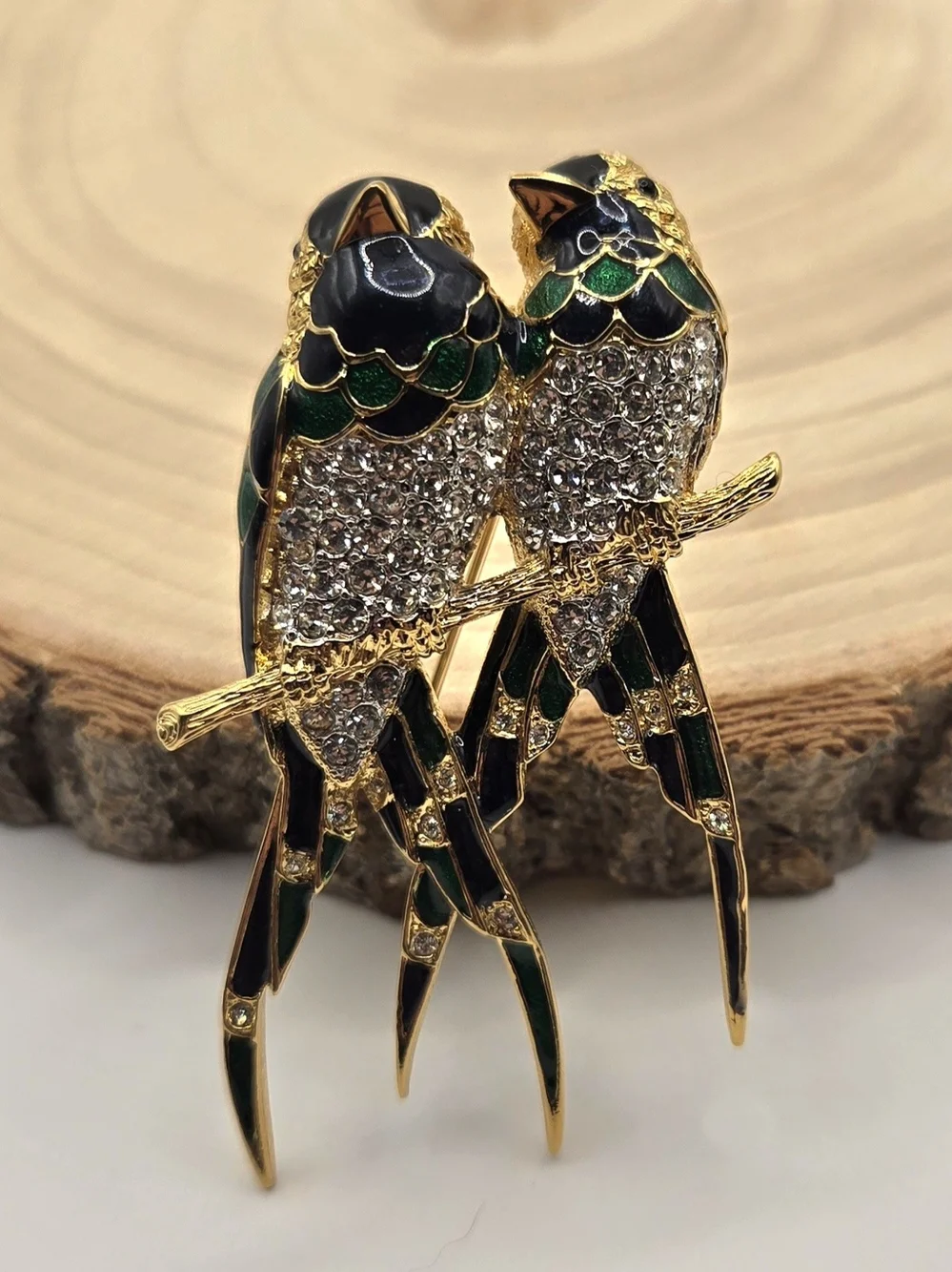 VINTAGE D'Orlan Swarovski Crystal Enamel Bird Brooch - Pristine! - Picture 8 of 9